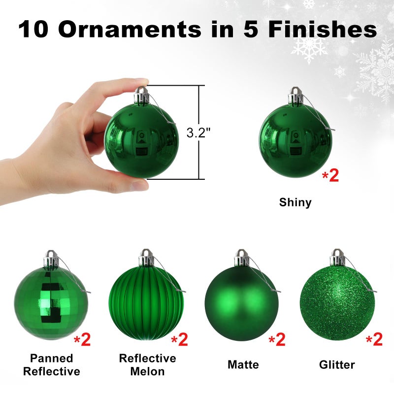 GameXcel Emerald Green 3.2" Large Christmas Balls - Christmas Tree Decoration Ornaments Shatterproof Hanging Balls for Birthday Halloween Holiday Wedding Decorations Set of 10pcs - Image 2